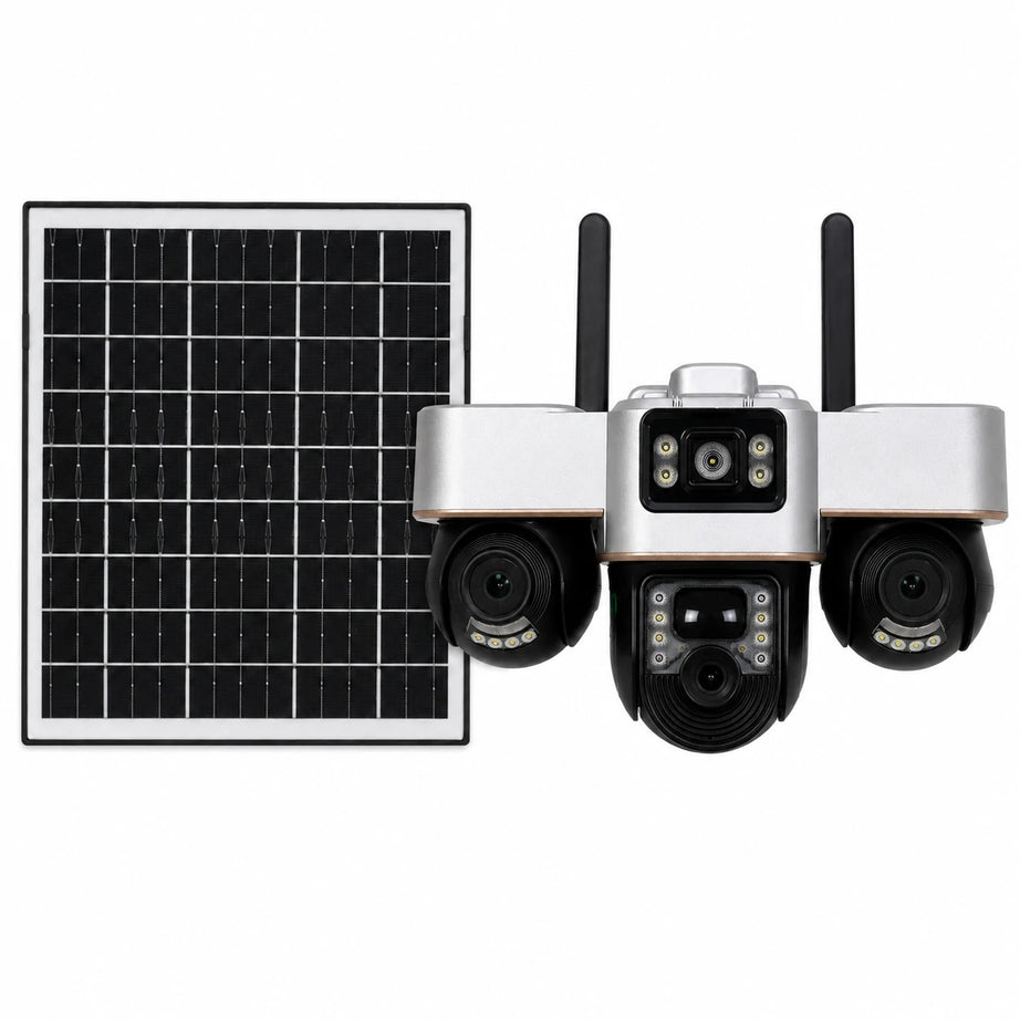 كاميرا مراقبة ذكية بالطاقة الشمسية 4G | ثلاث عدسات متحركة بموتور، 360° (شريحة بيانات فقط، بدون واي فاي)