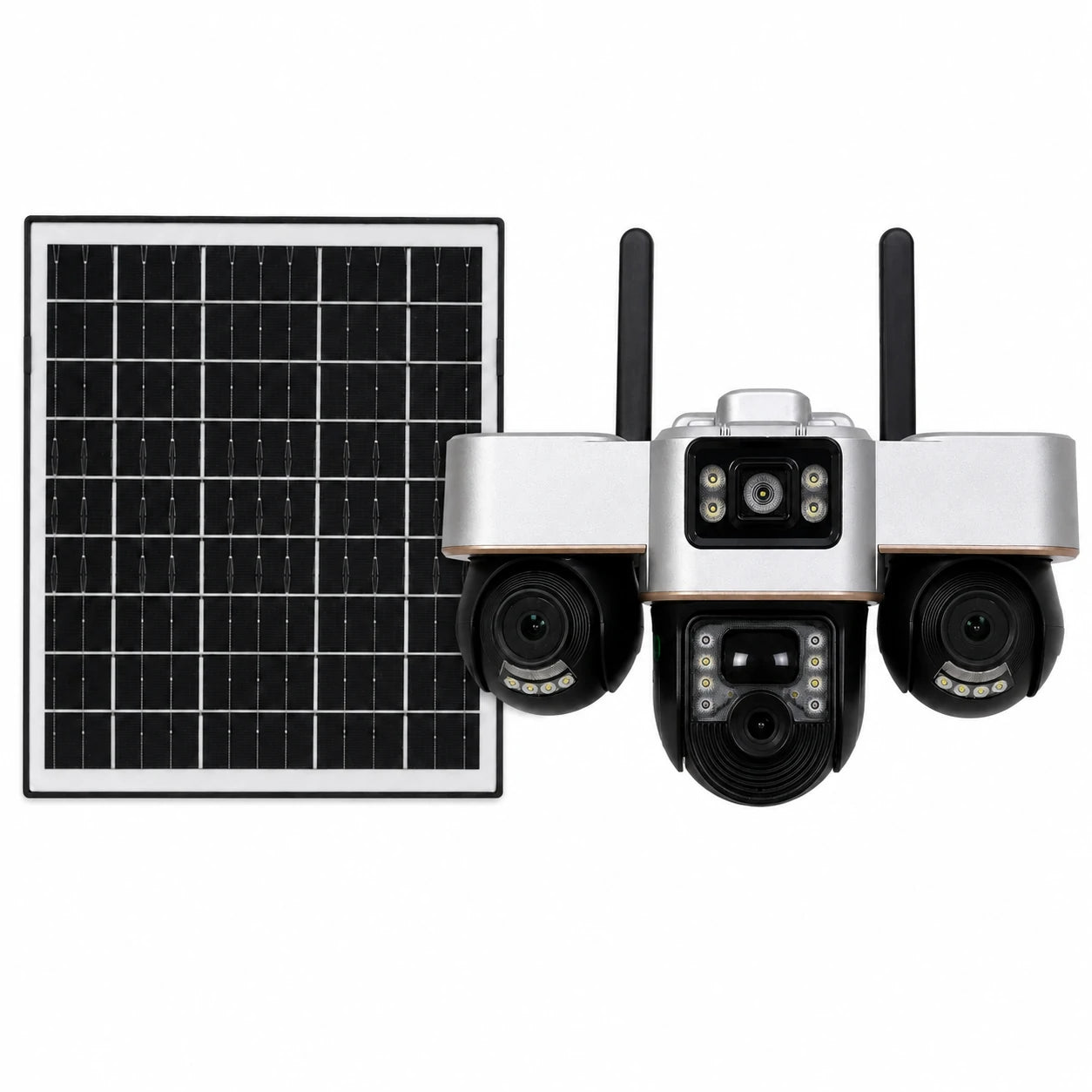 كاميرا مراقبة ذكية بالطاقة الشمسية 4G | ثلاث عدسات متحركة بموتور، 360° (شريحة بيانات فقط، بدون واي فاي)