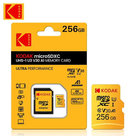 Kodak MicroSD Memory Card Class 10, U3, V30, A1 | 16GB–256GB for Dash Cams, Cameras, PCs, Smartphones, Tablets & More