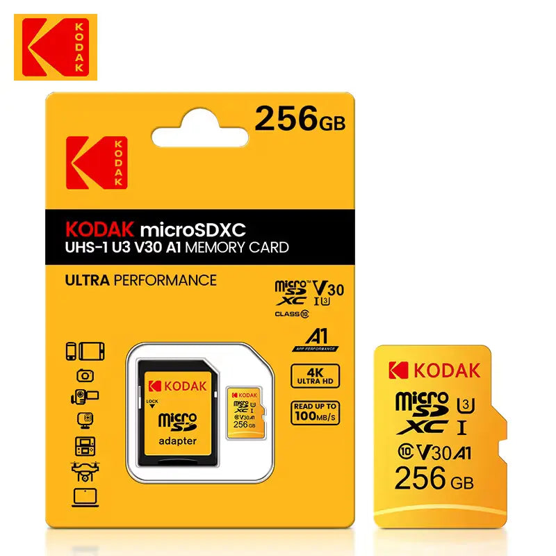 Kodak MicroSD Memory Card Class 10, U3, V30, A1 | 16GB–256GB for Dash Cams, Cameras, PCs, Smartphones, Tablets & More